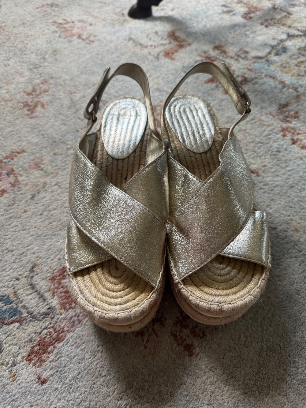 Marc Fisher Metallic Gold Women’s Espadrille Wedge Sandals
